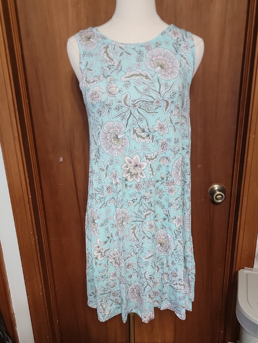 Sleeveless Floral A-Line Dress in Light Blue